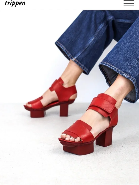 Trippen Red Leather Platform Block-Heel Sandals (European 41 - runs small) - Picture 1 of 4
